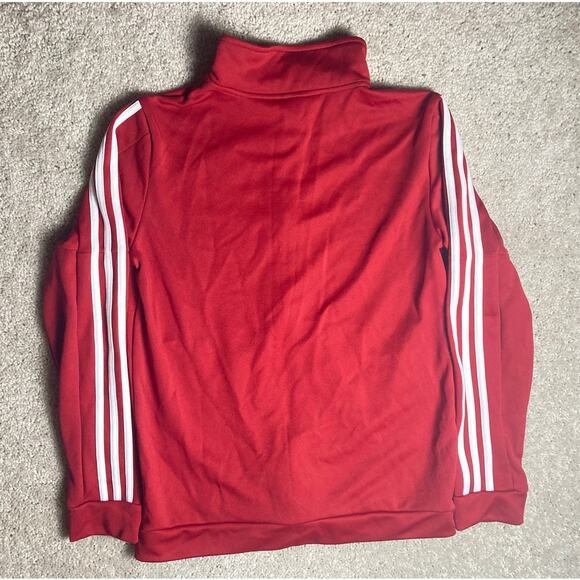 Adidas Womens Med Zip Front Track Coat Jacket Running Red with Stripes Pockets - Picture 2 of 12